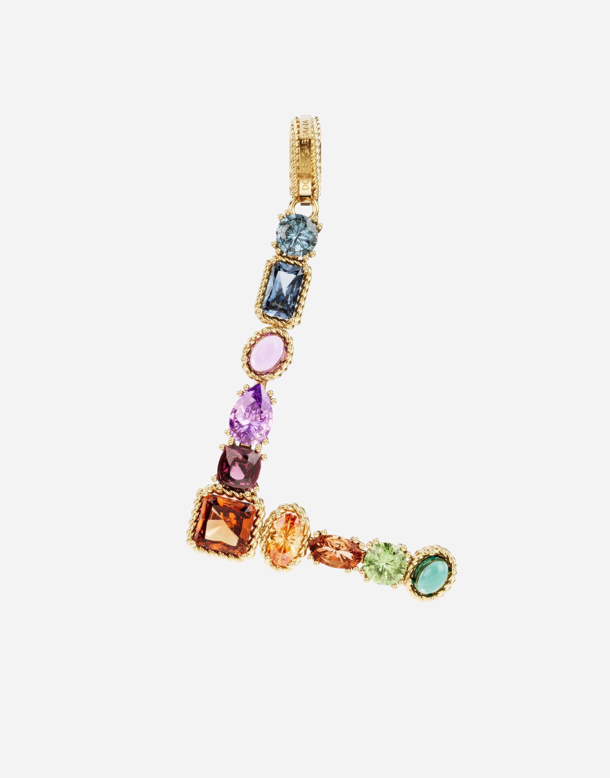 Dolce & Gabbana Rainbow alphabet L 18 kt yellow gold charm with multicolor fine gems Gold WAQA4GWPE01