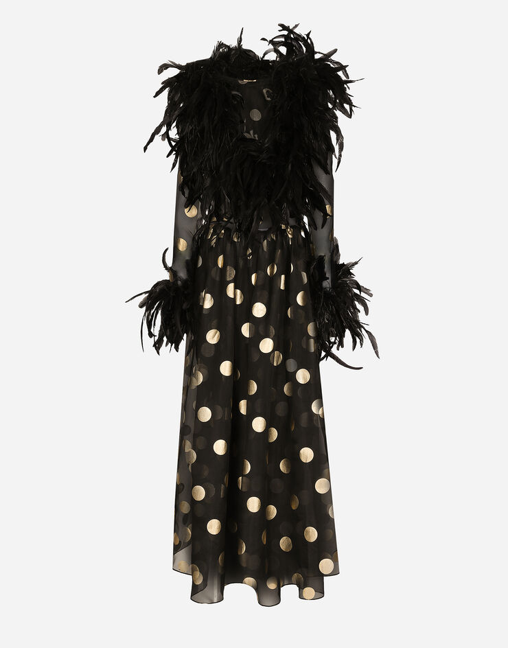 Dolce & Gabbana Long polka-dot silk organza dress with feathered details Print F6JRMTHS100