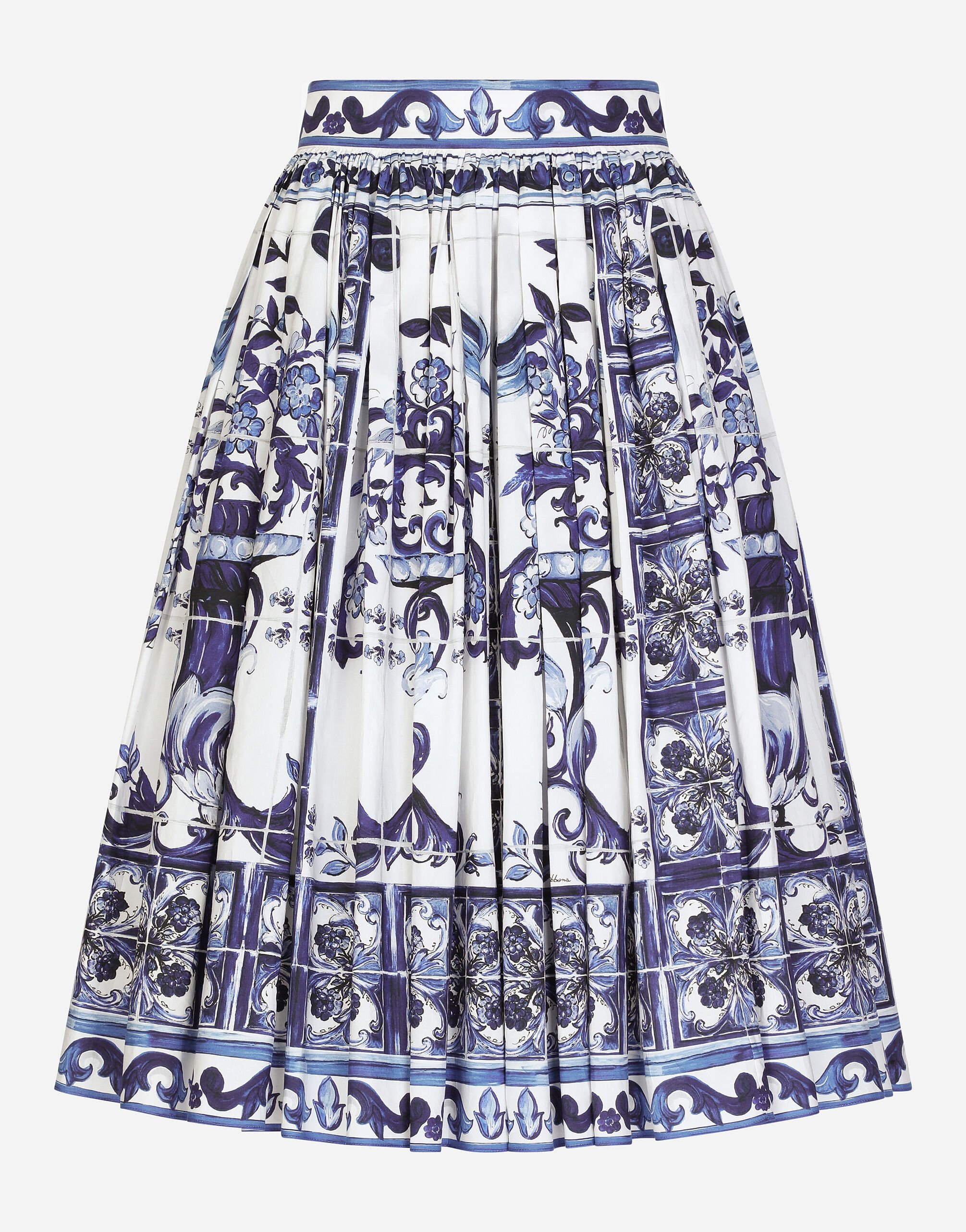 Dolce & Gabbana Poplin midi skirt with majolica print Multicolor F6AEITHH5A1