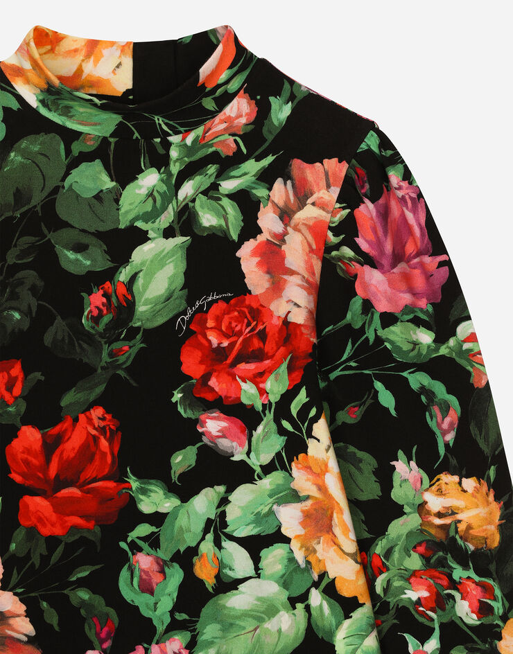 Dolce & Gabbana Kleid aus Interlock mit Rosenprint auf schwarzem Grund Drucken L5JD7LFSG9A