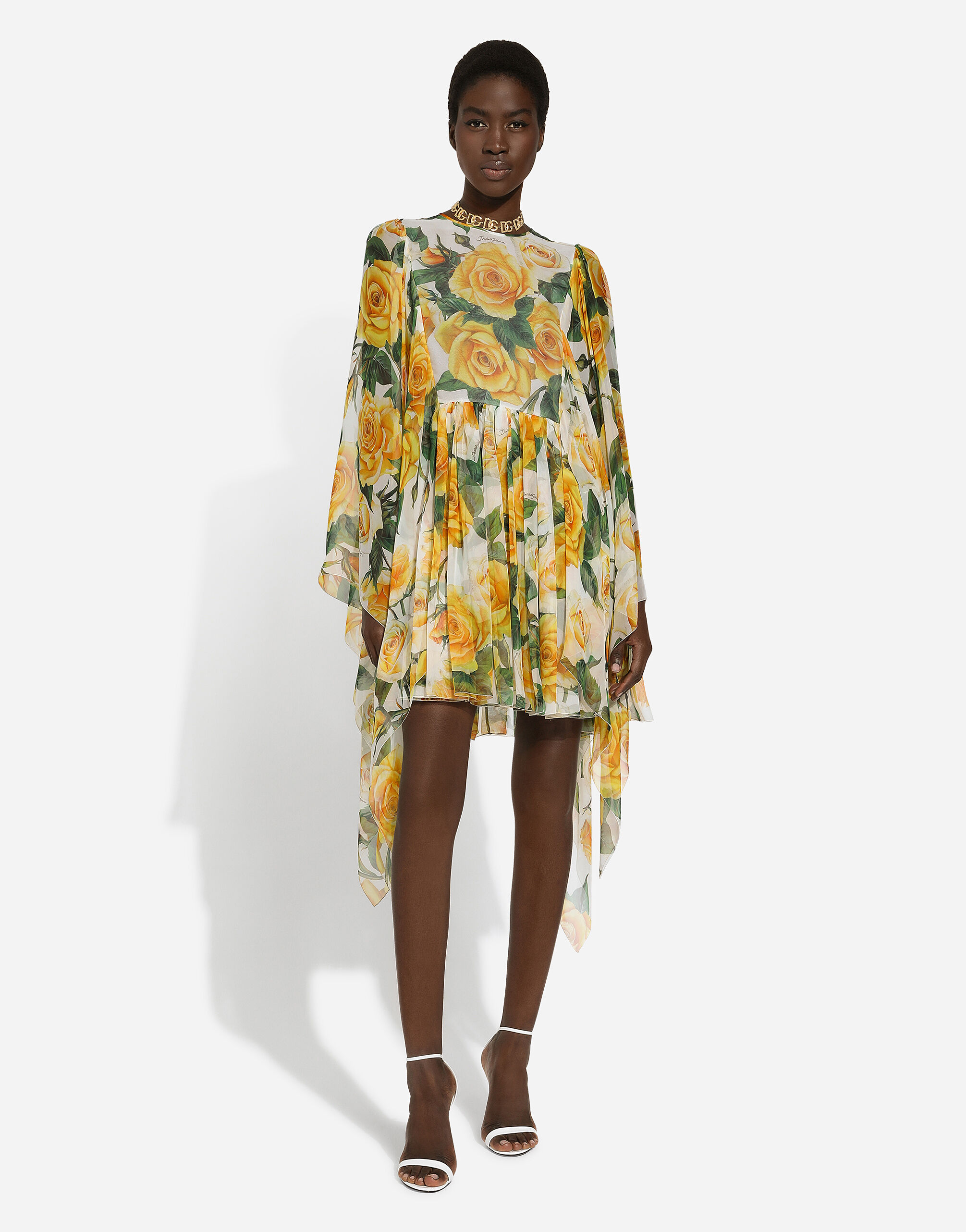 Yellow Floral Chiffon Dress