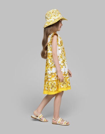 Dolce & Gabbana 옐로 마욜리카 프린트 포플린 드레스 인쇄 L53DW2FI5JW