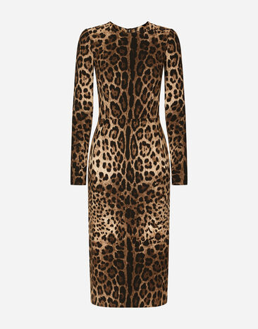 Dolce&Gabbana Платье с длинным рукавом из кади с леопардовым принтом леопардовым принтом F9R11THSMW8