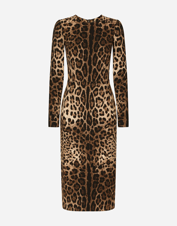 Leopard-print cady dress with long sleeves in Animal Print for