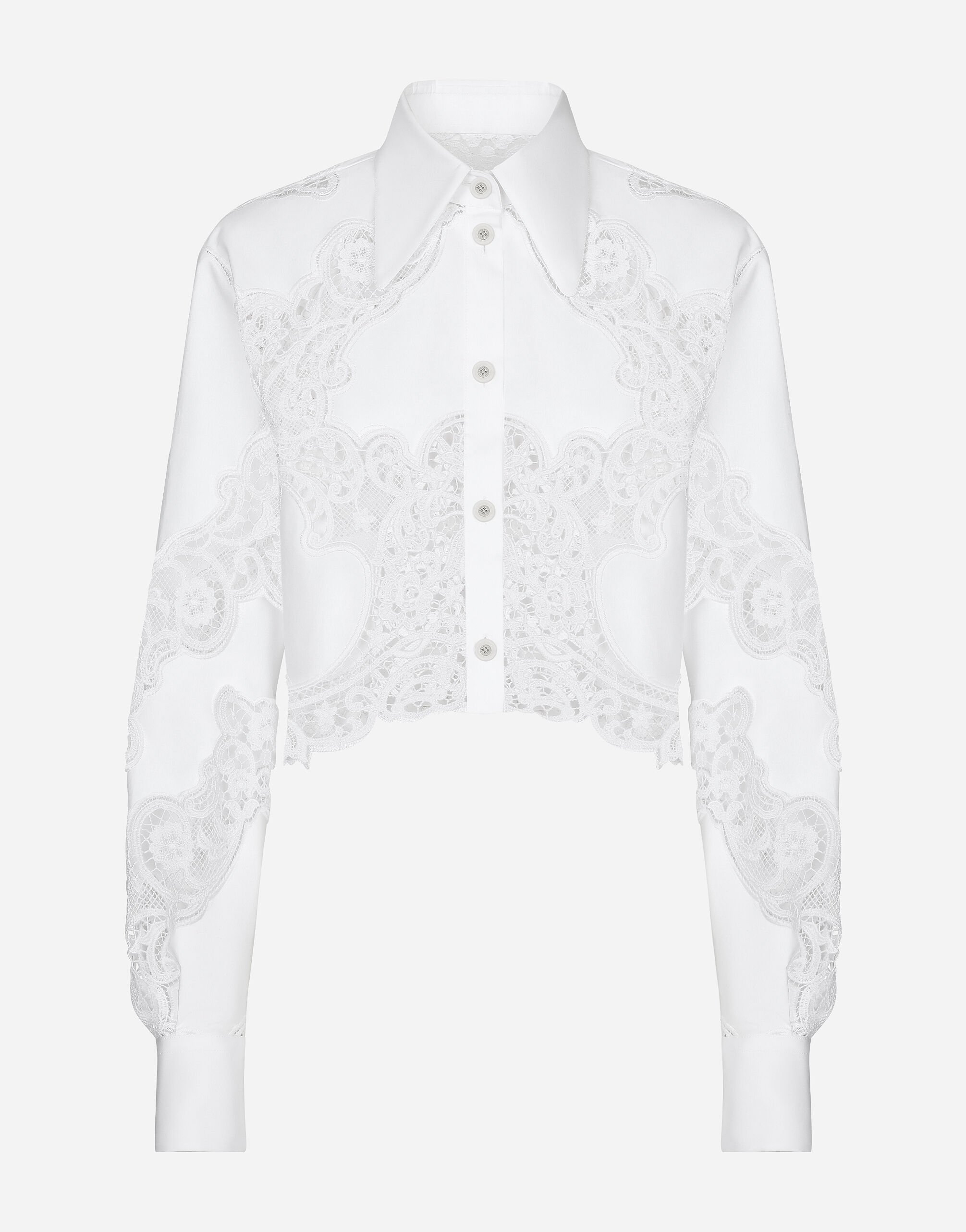 Dolce & Gabbana Cotton shirt with floral openwork embroidery White F7AB4ZGDCKB