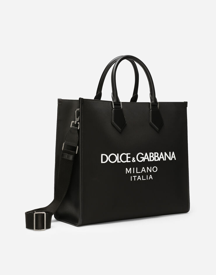 Dolce & Gabbana حقيبة تسوق نايلون كبيرة بشعار مطاطي أسود BM2271AG182