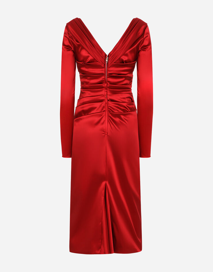 Dolce&Gabbana 드레이프 디테일 새틴 미드카프 드레스 레드 F6DJFTFURAD