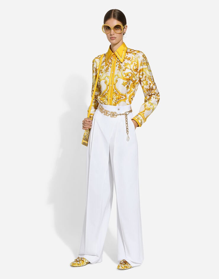 Dolce & Gabbana Рубашка из шелкового твила с принтом майолики Отпечатки F5J51THI1TK