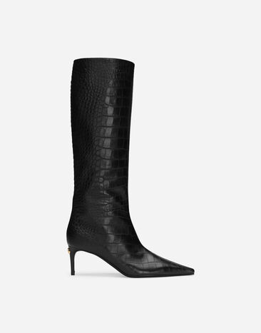 Dolce & Gabbana Bota en piel de becerro con estampado de cocodrilo Negro CU1139AC606