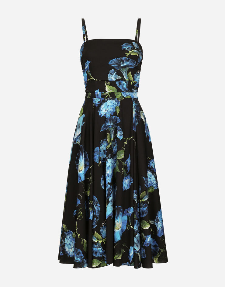 Dolce & Gabbana Strapless charmeuse dress with bluebell print Print F6HAJTFSA6C