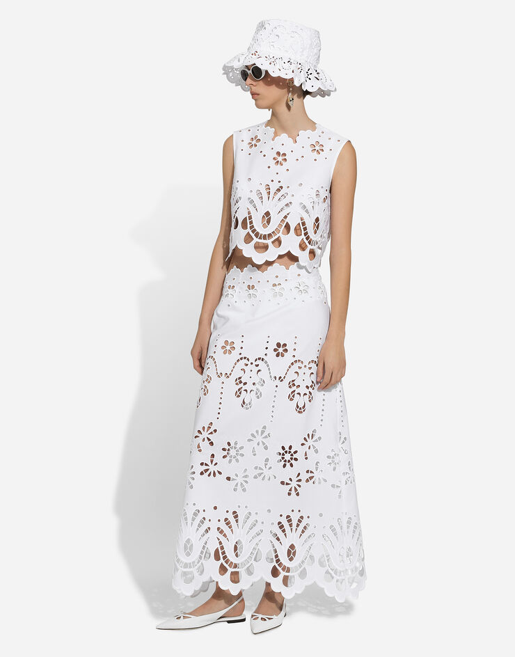Dolce & Gabbana Cotton calf-length skirt with cut-out detailing White F4CVTZGDCJQ