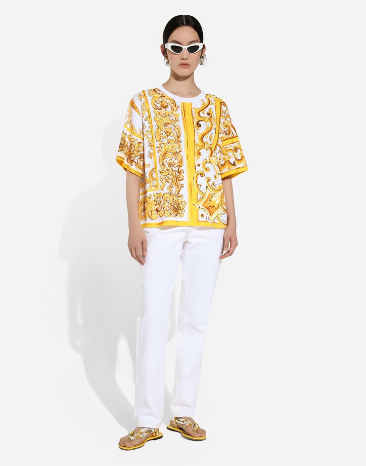 Dolce & Gabbana 마욜리카 프린트 코튼 저지 티셔츠 인쇄 F8U74TII7EP