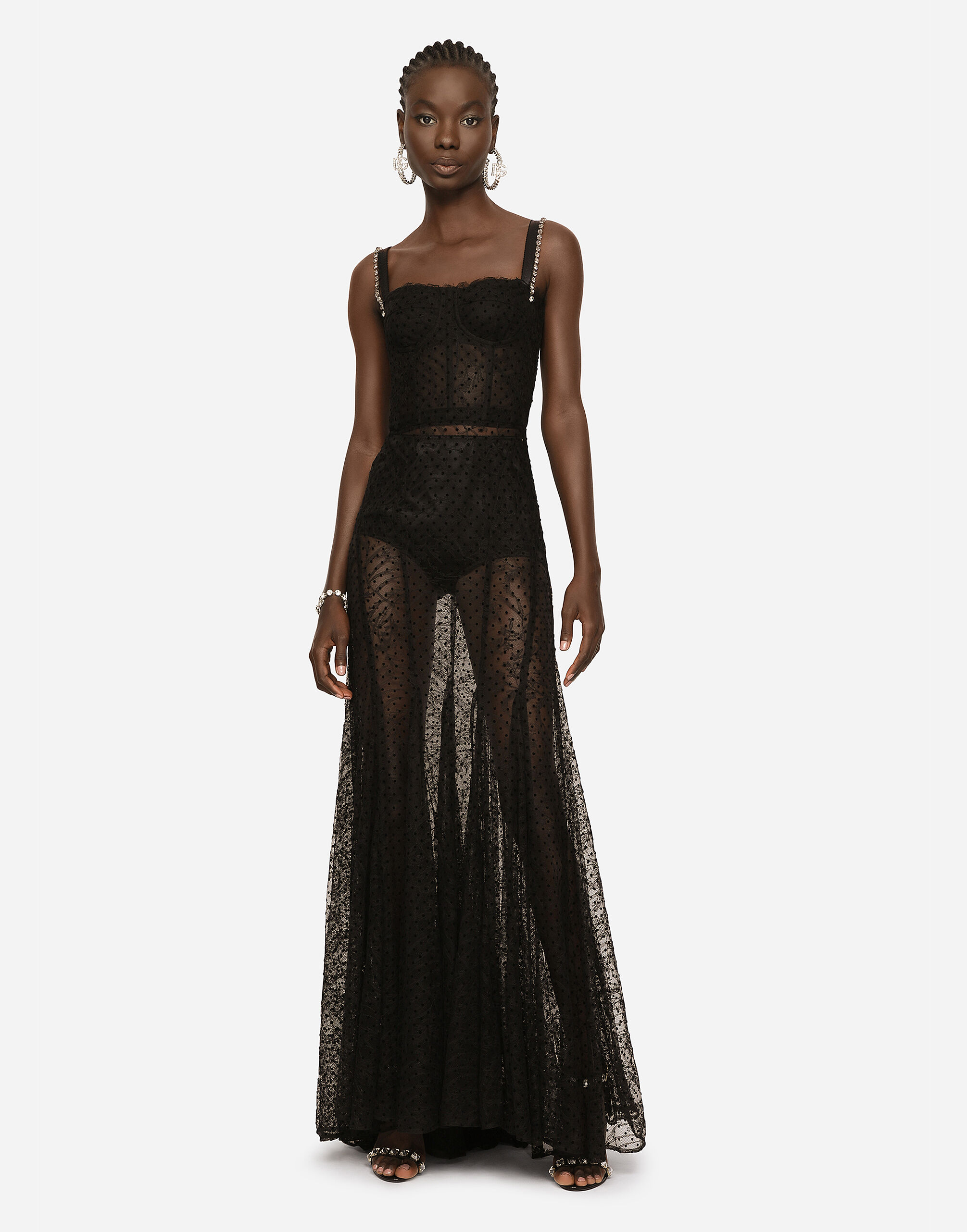 Long flocked tulle dress in Black for | Dolce&Gabbana® US
