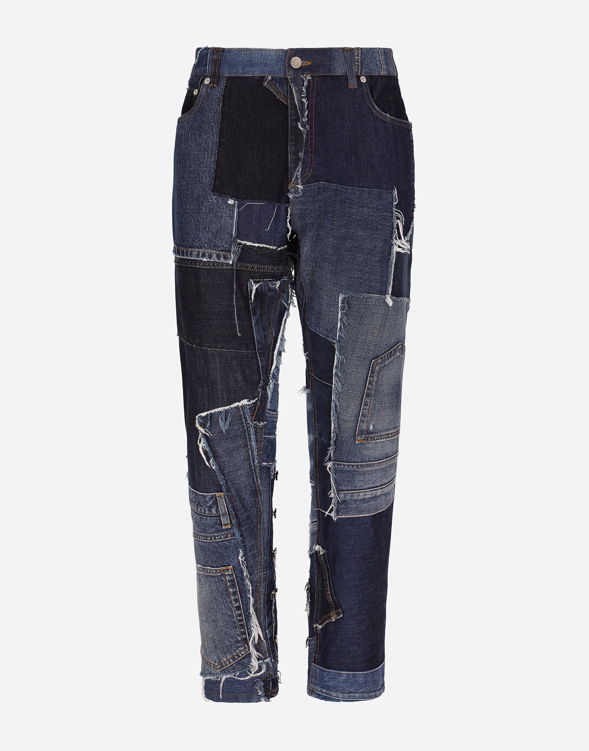 Men's Slim Fit Rigid Patchwork Jeans | Boohoo UK