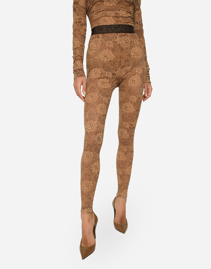 Dolce&Gabbana Lace leggings with branded elastic Beige FTB5TTFLUBV