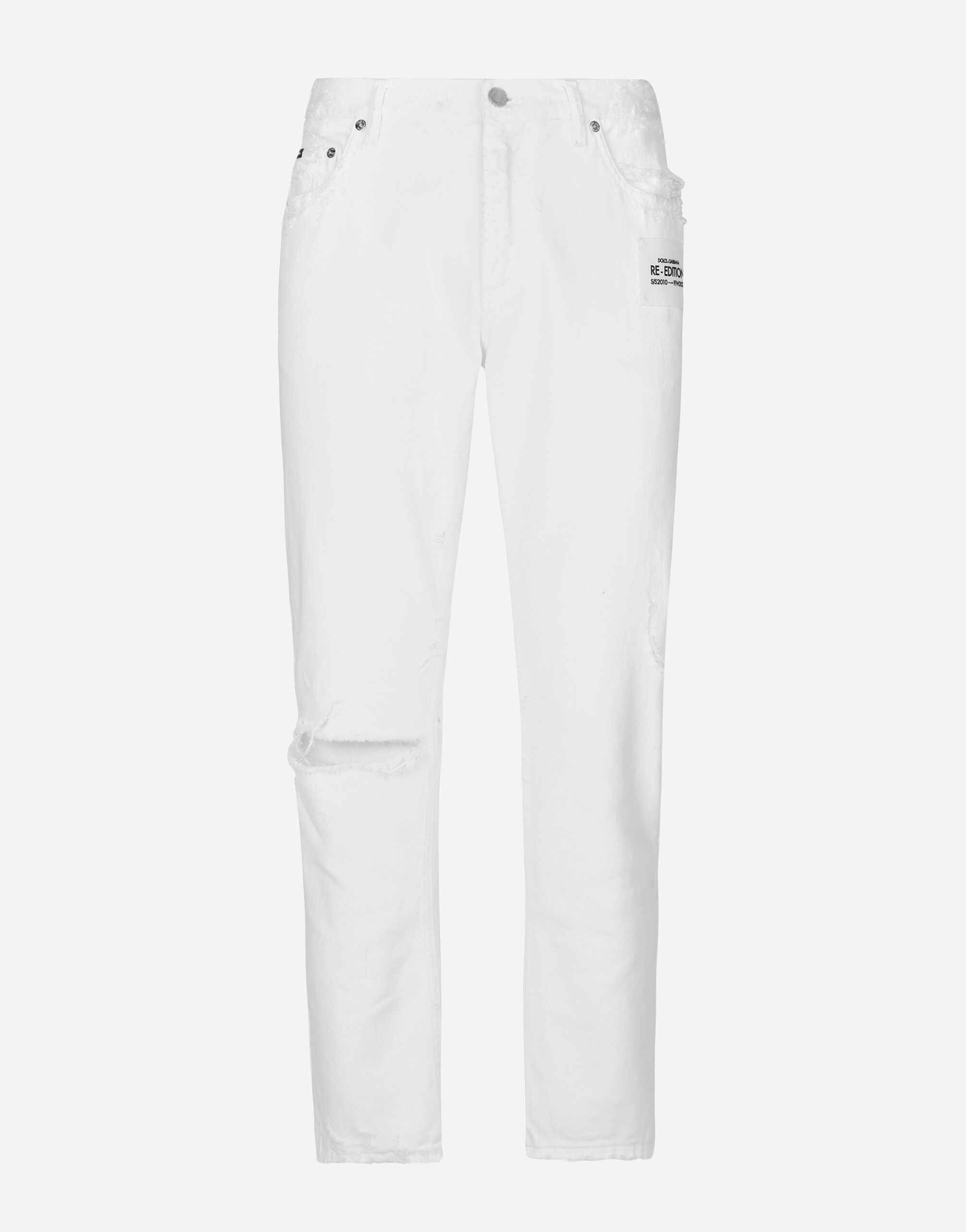Dolce & Gabbana جينز أبيض فضفاض بتفاصيل ممزقة وكشوط أبيض VG4444VP287