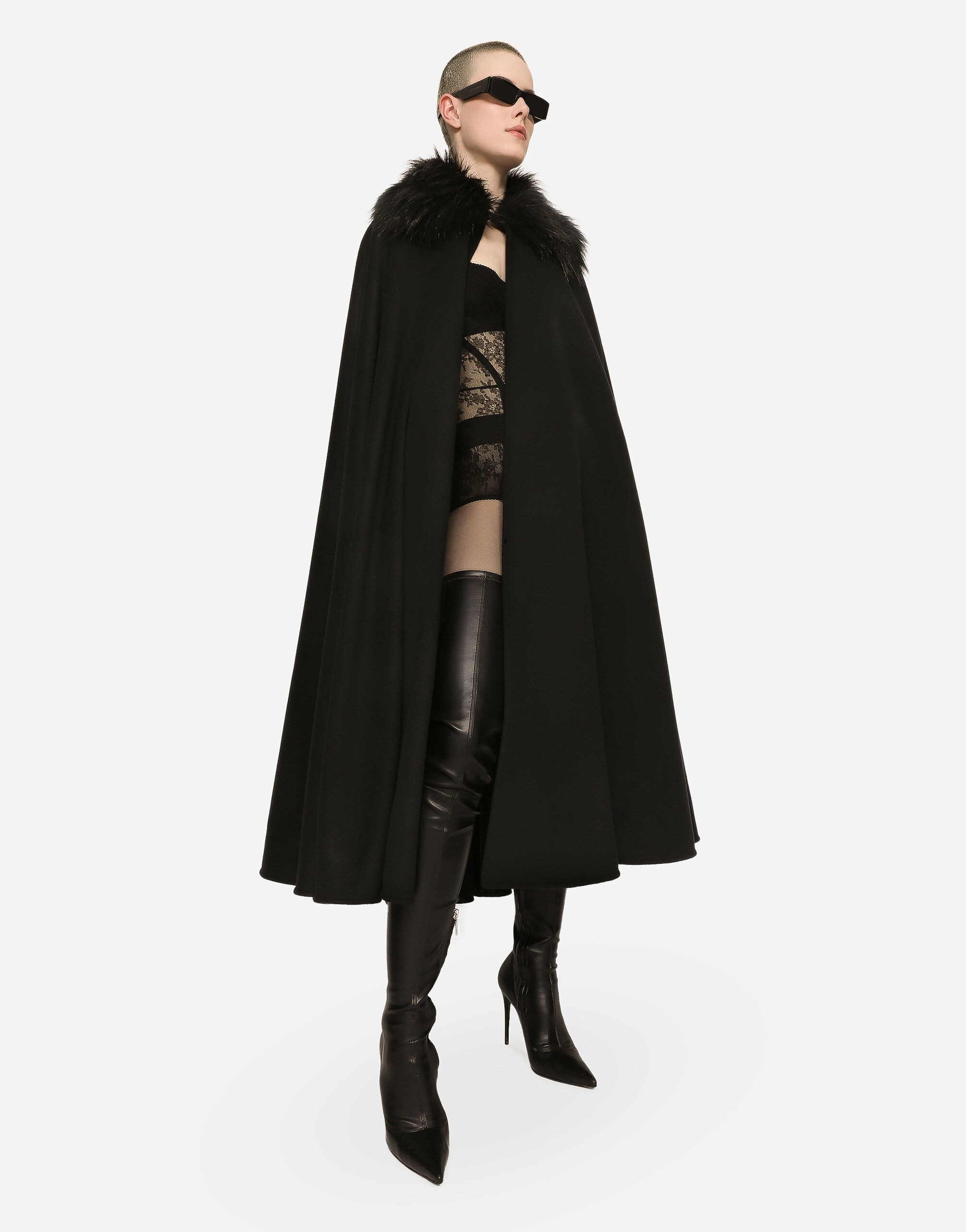 Cape with faux fur collar in Black for | Dolce&Gabbana® US