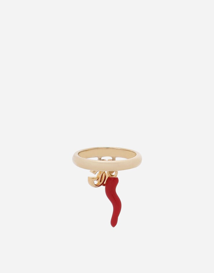 Dolce & Gabbana Anello fedina con charms logo DG e cornetto Oro WRQ6C1W1111