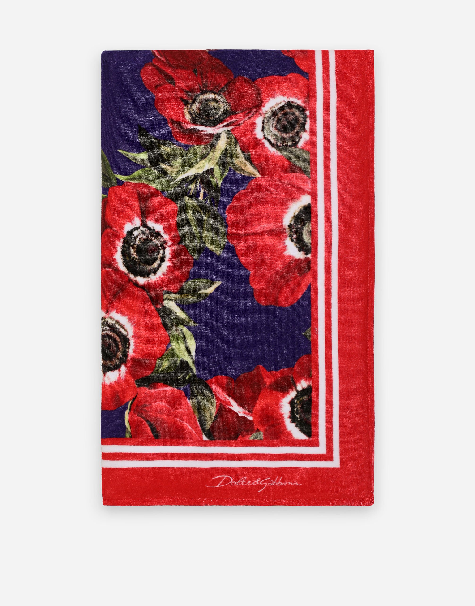 Dolce & Gabbana Terrycloth beach towel with anemone print White O8A28JONR29
