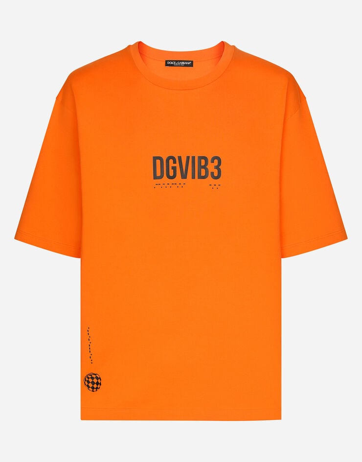 Dolce & Gabbana DGVIB3 프린트 & 로고 코튼 저지 티셔츠 오렌지 G8PB8TG7K3F