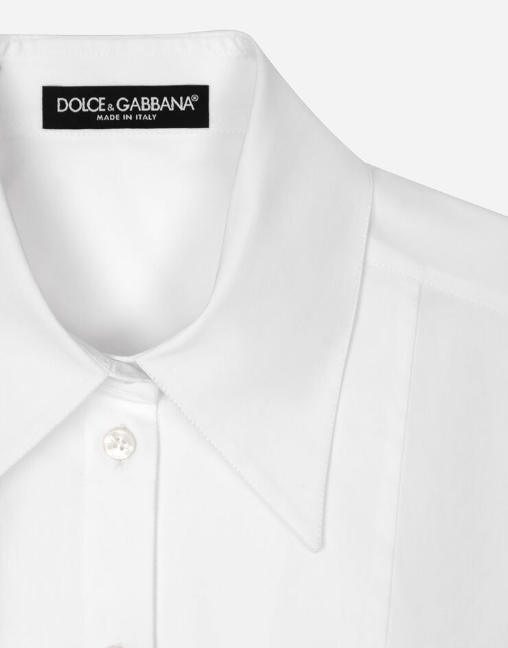 Dolce & Gabbana 크로스 레이싱 디테일 크롭 코튼 셔츠 화이트 F5S50TFUFNJ