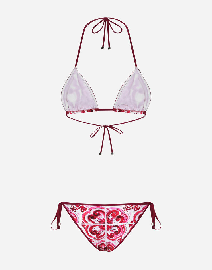 Dolce & Gabbana Majolica-print triangle bikini Mehrfarbig O8A02JONO19