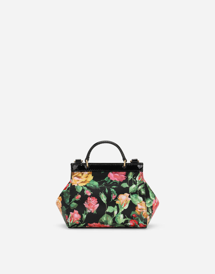 Dolce & Gabbana Satin Sicily bag with rose print on a black background Print EB0003AA572