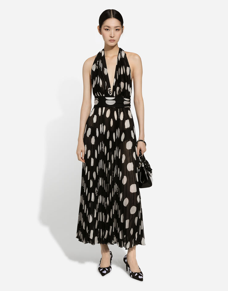 Dolce & Gabbana Pleated chiffon calf-length dress with polka-dot print Print F6JJETIS1I7