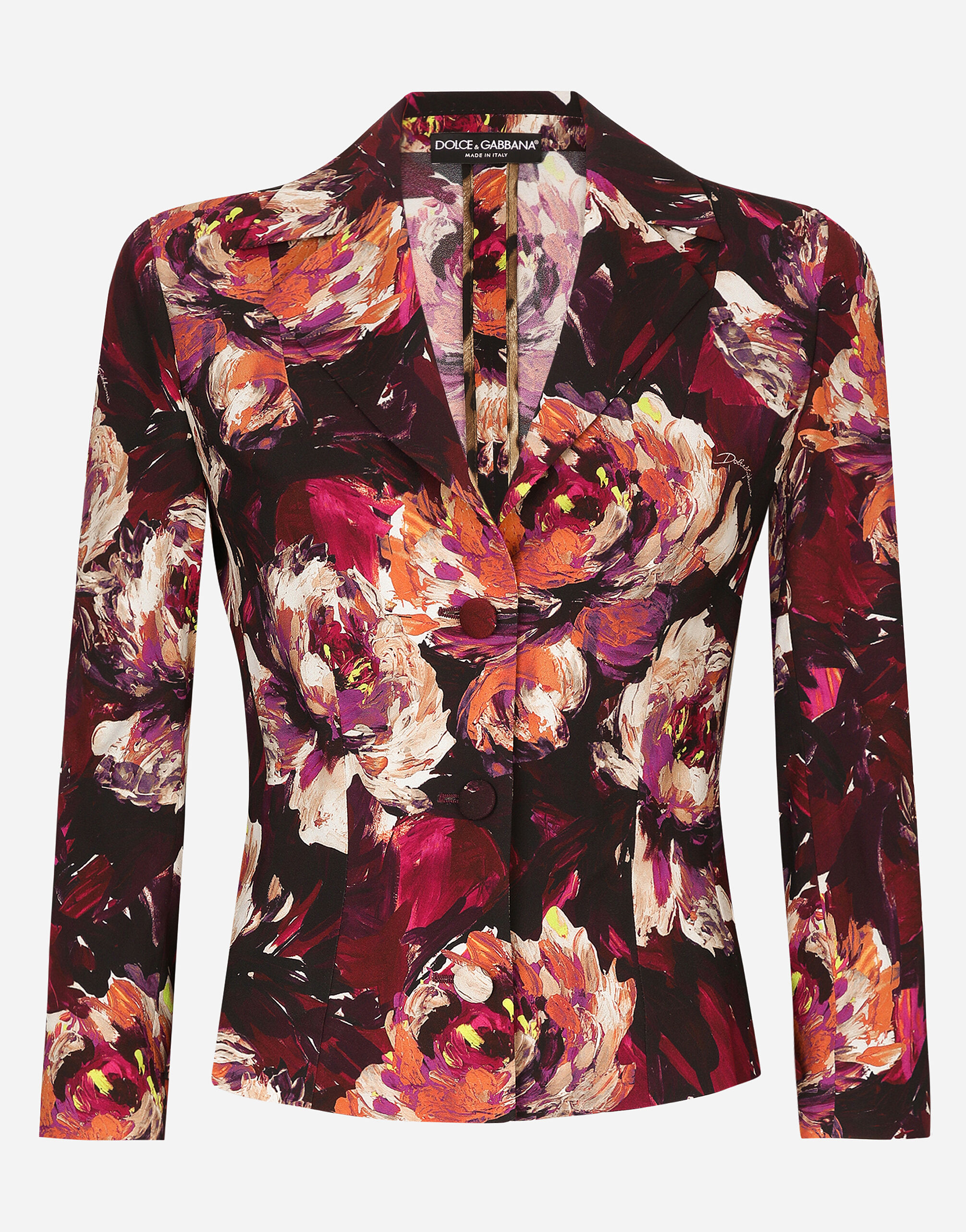 ${brand} Short cady jacket with peony print ${colorDescription} ${masterID}
