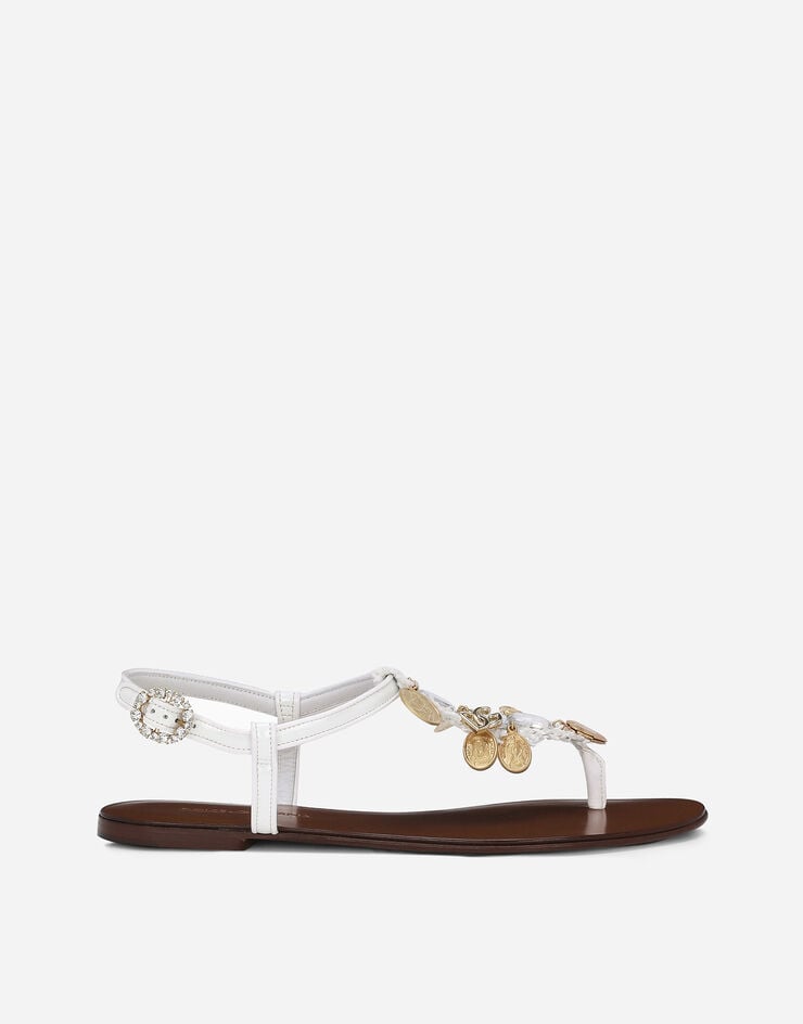 Dolce & Gabbana Sandalia de dedo de rafia con medallas votivas bordadas Blanco CQ0626AK225