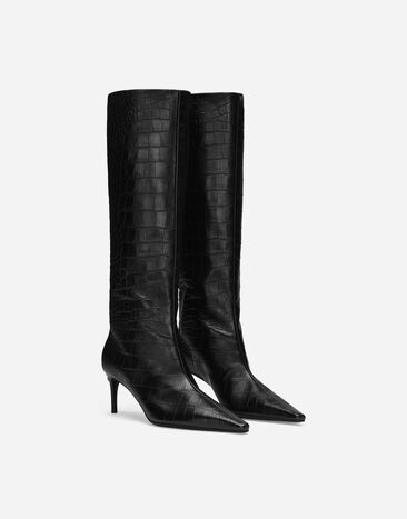 Dolce & Gabbana Bottes en cuir de veau imprimé croco Noir CU1139AC606