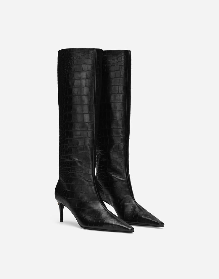 Dolce & Gabbana Crocodile-print calfskin boots Black CU1139AC606