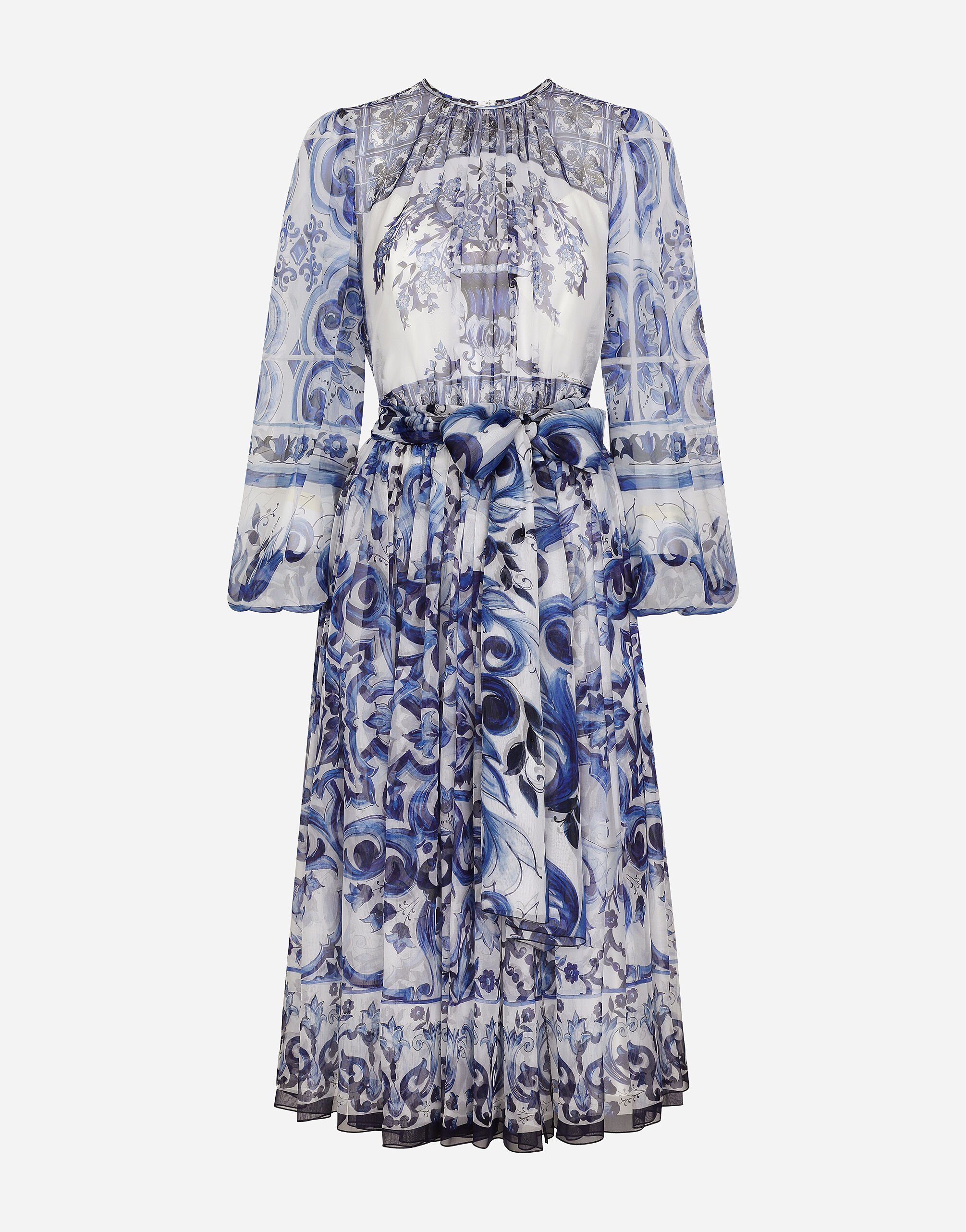 ${brand} Majolica print chiffon midi dress ${colorDescription} ${masterID}