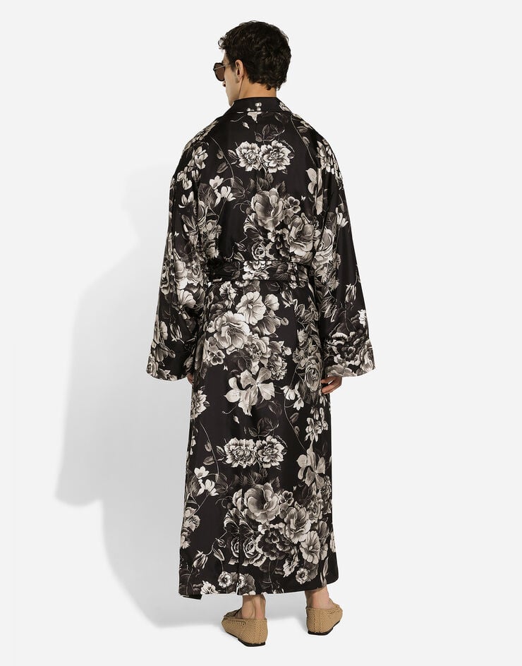 Dolce & Gabbana Camisa en sarga de seda con estampado de flores Imprima G5IF1TIS1VS