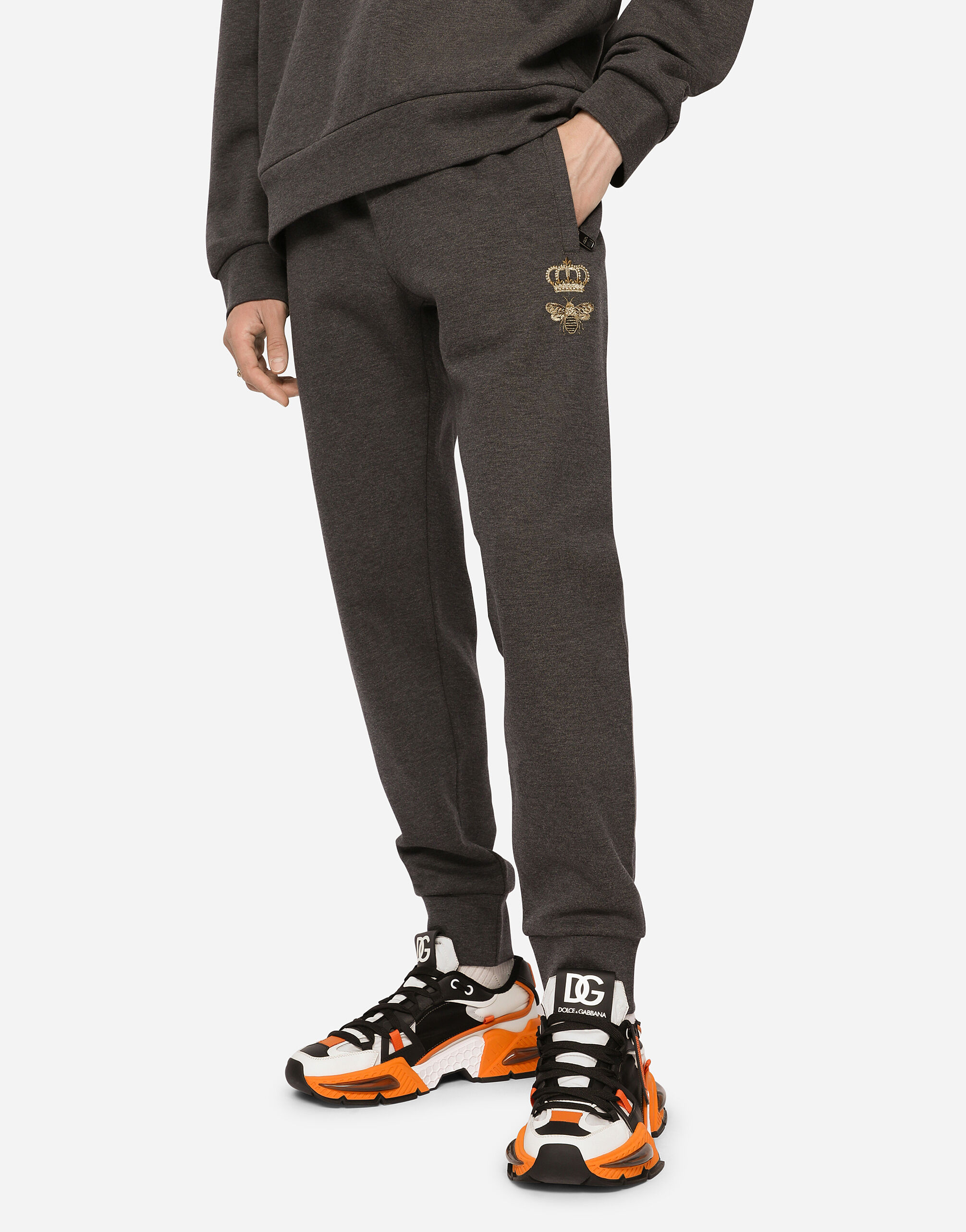 Jersey jogging pants with embroidery in Grey for | Dolce&Gabbana® US
