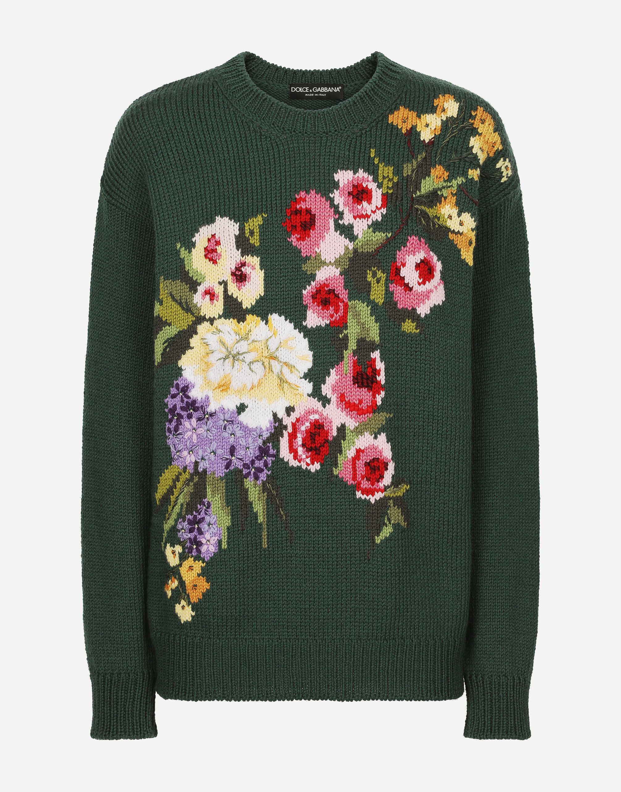 Dolce & Gabbana Pull en laine avec fleurs en intarsia Imprimé FXV07TJAHKG