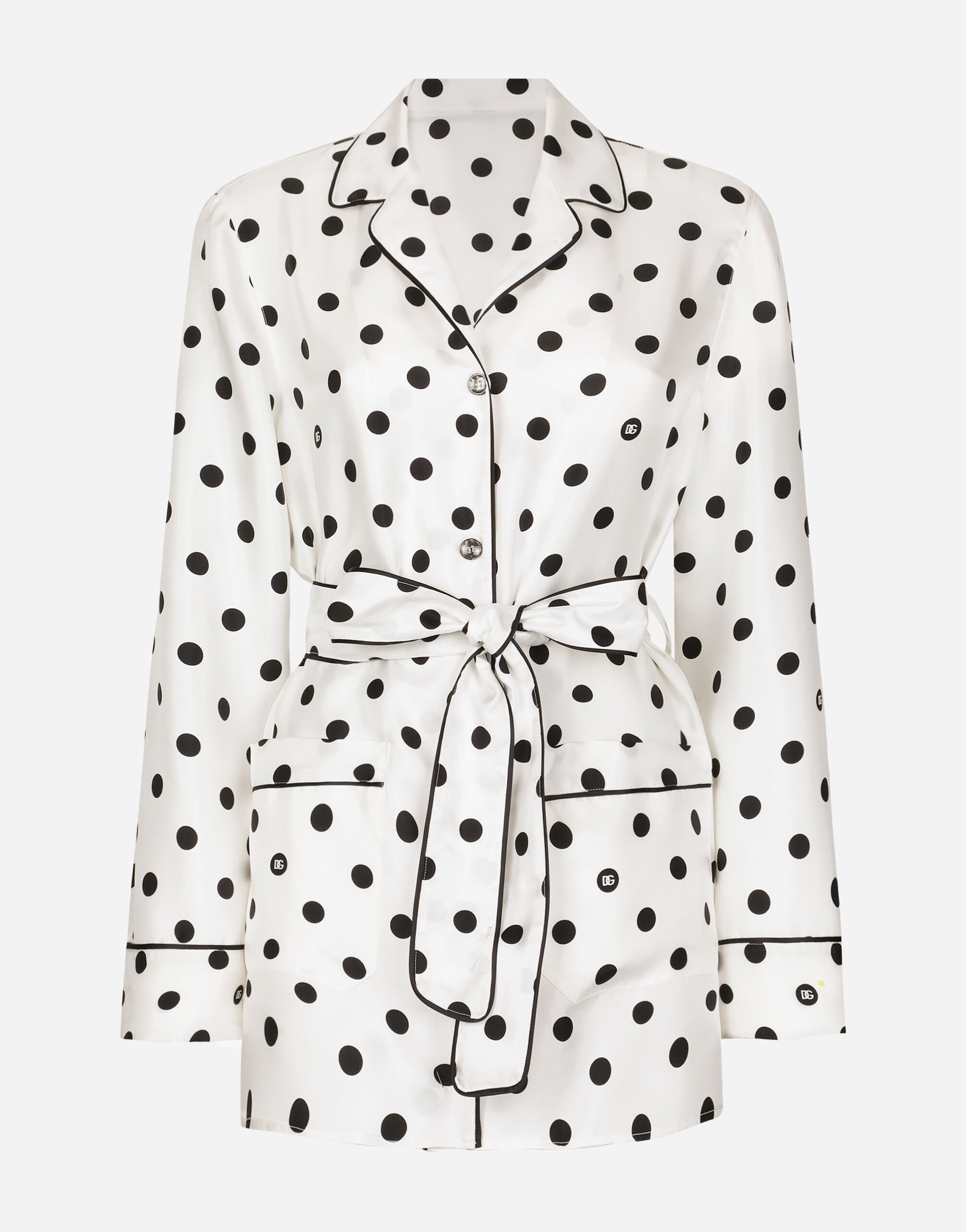 Dolce & Gabbana Long-sleeved silk pajama shirt with polka-dot print Print F6DAOTFS8C3