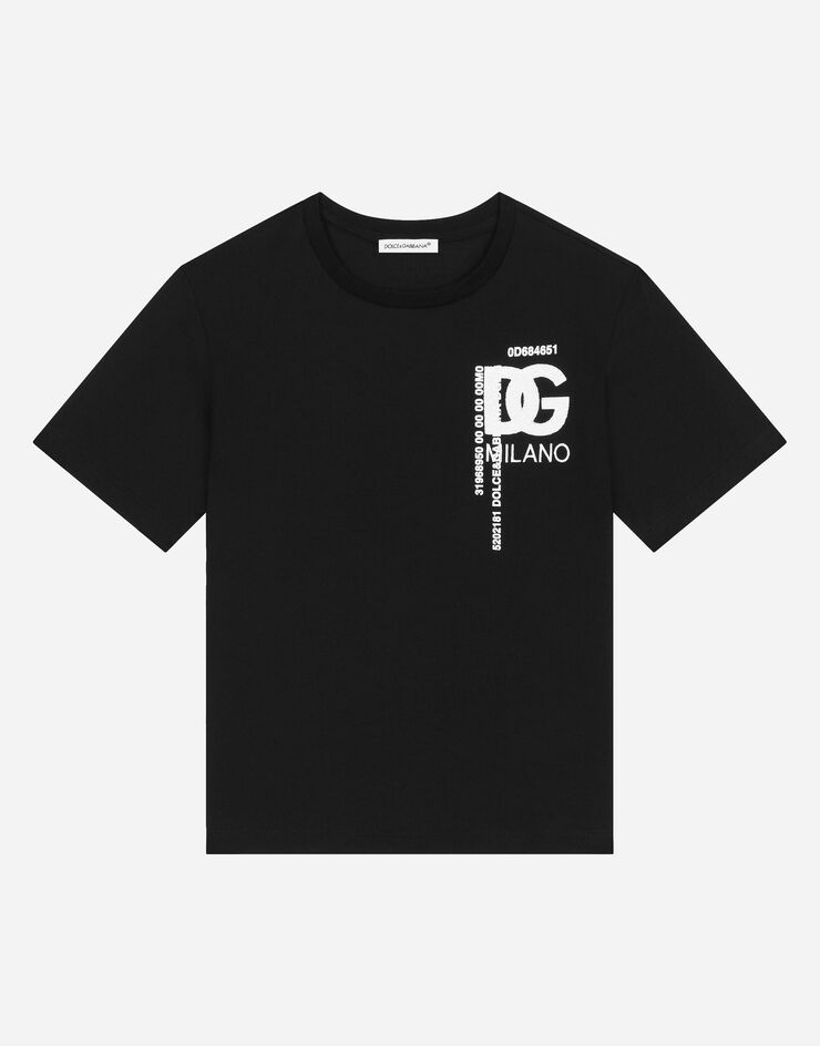 Dolce&Gabbana Kurzarm-T-Shirt aus Jersey mit Print und Stickerei Schwarz L4JTEYG7K1Y
