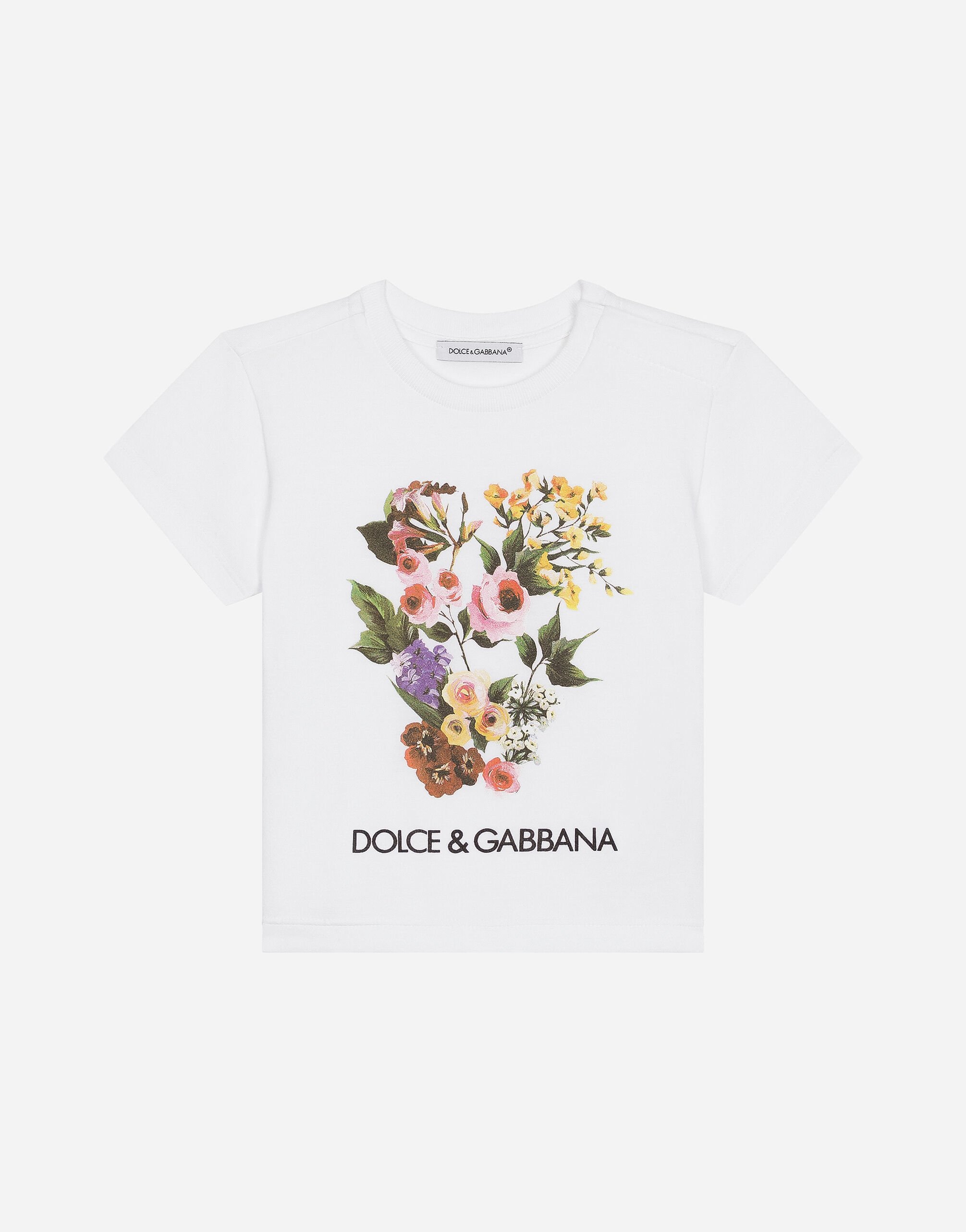 Dolce & Gabbana Jersey T-shirt with mixed floral print Yellow L2JWAXG7NUR