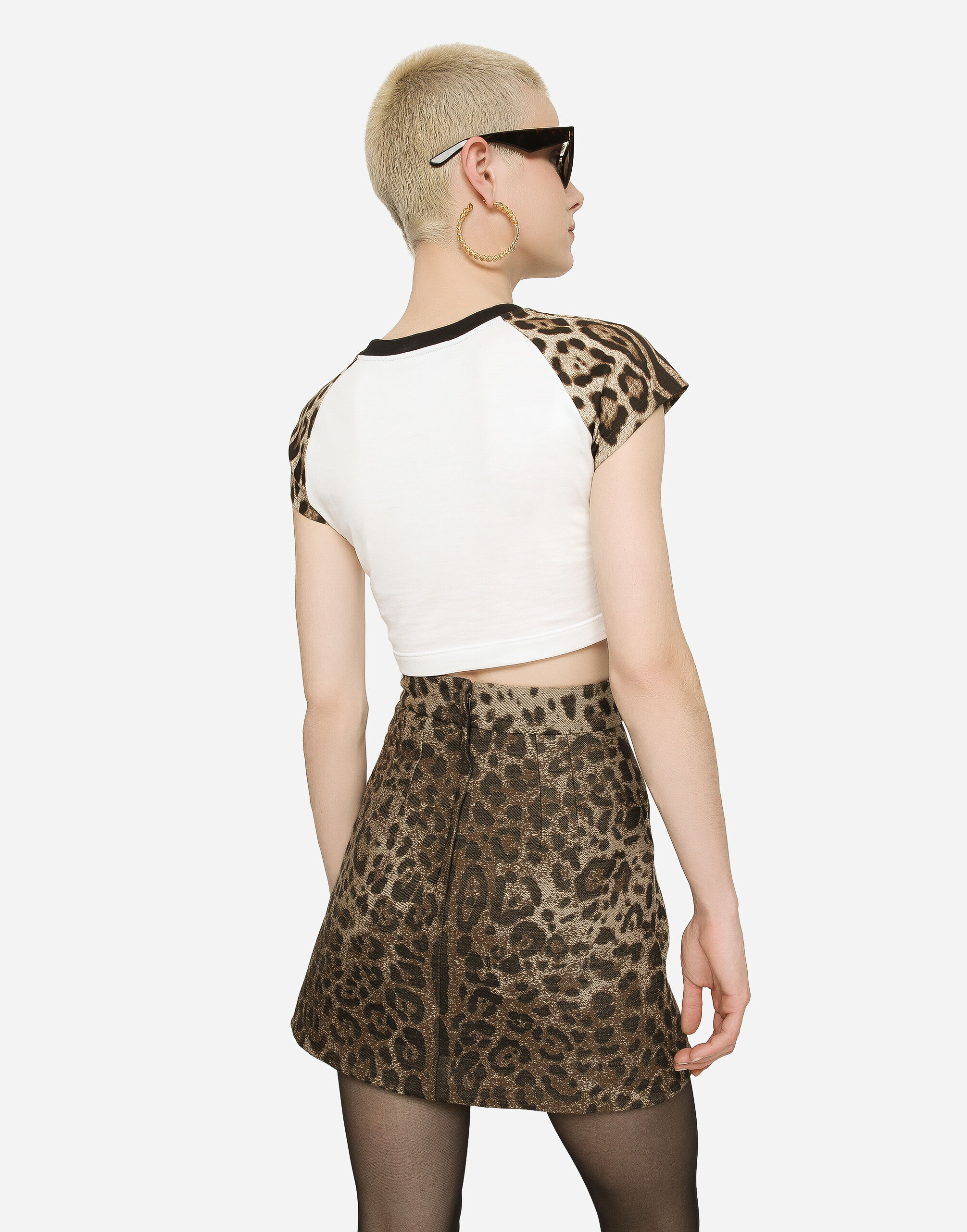 Short wool skirt with jacquard leopard design in Multicolor for 