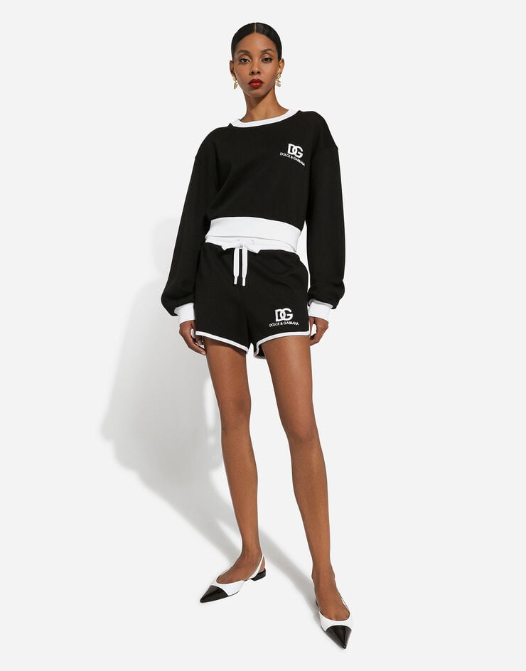 Dolce & Gabbana Shorts in jersey con ricamo logo DG Nero FTC2SZGDB6F