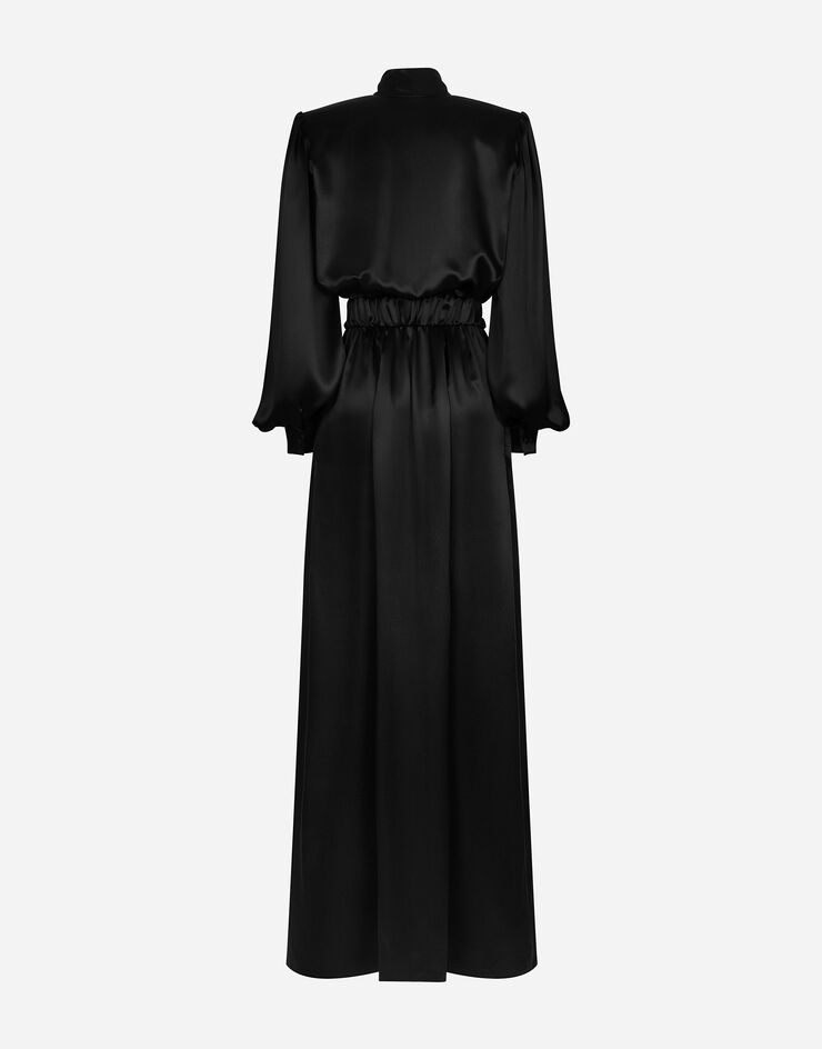 Dolce & Gabbana Long silk satin dress with front slit Black F6JNSTFU1NU