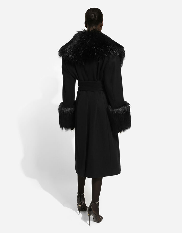 Dolce&Gabbana Wool and cashmere coat with faux fur collar Black F0C1ZTFU3QZ