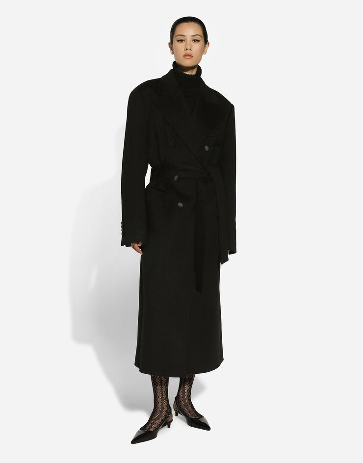 Dolce & Gabbana Double-breasted cashmere baize coat with belt Black F0E2QTFU292