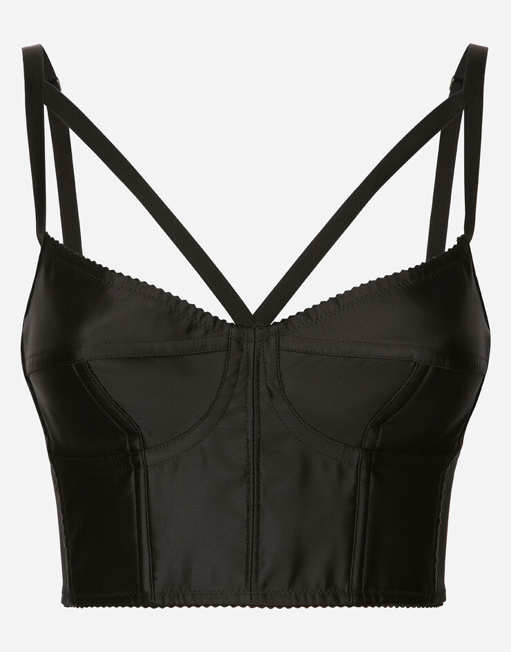 Dolce & Gabbana Black Lace & Contrast Satin Bustier Bodysuit M