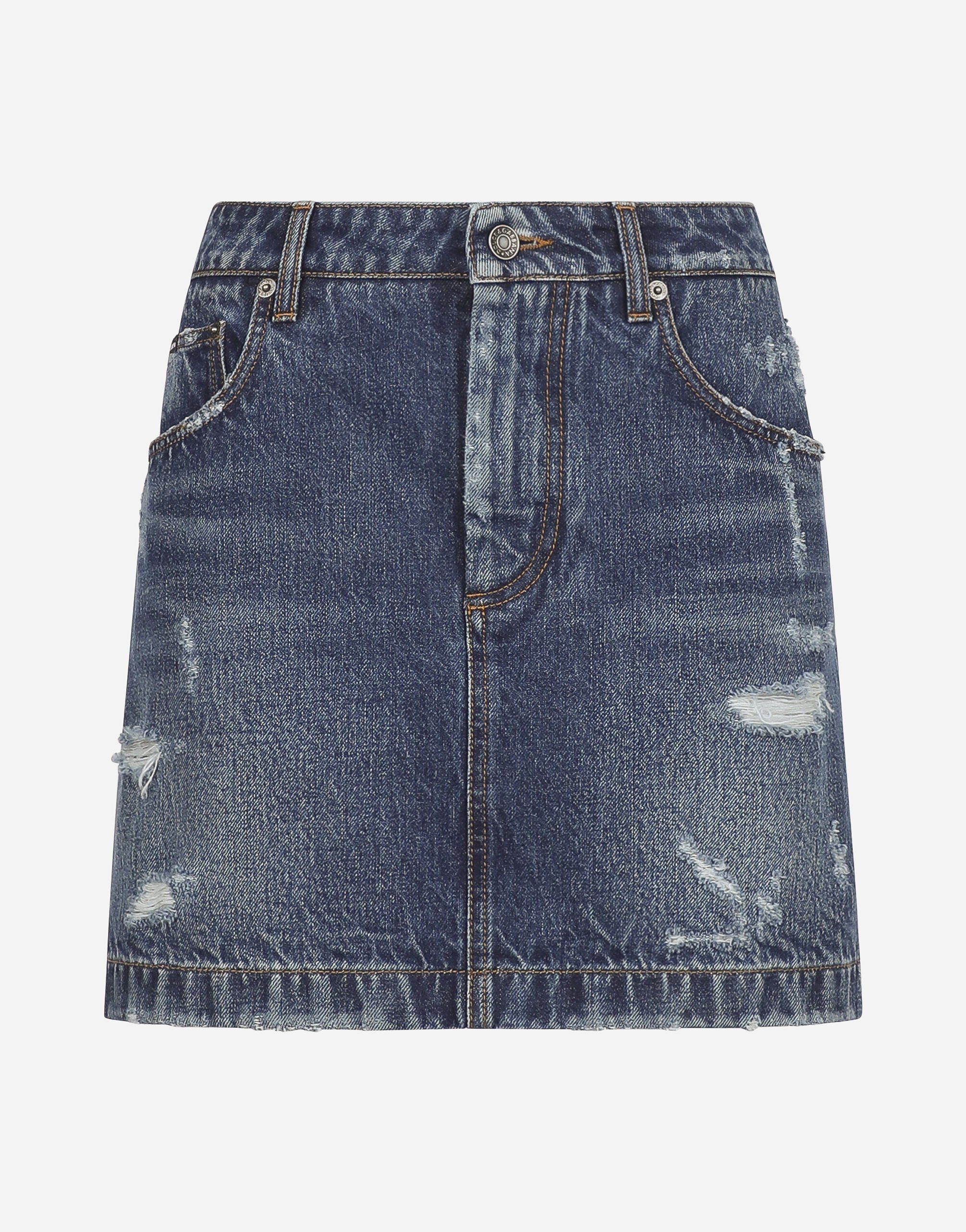 ブルーのウィメンズ Denim mini skirt with rips | Dolce&Gabbana®