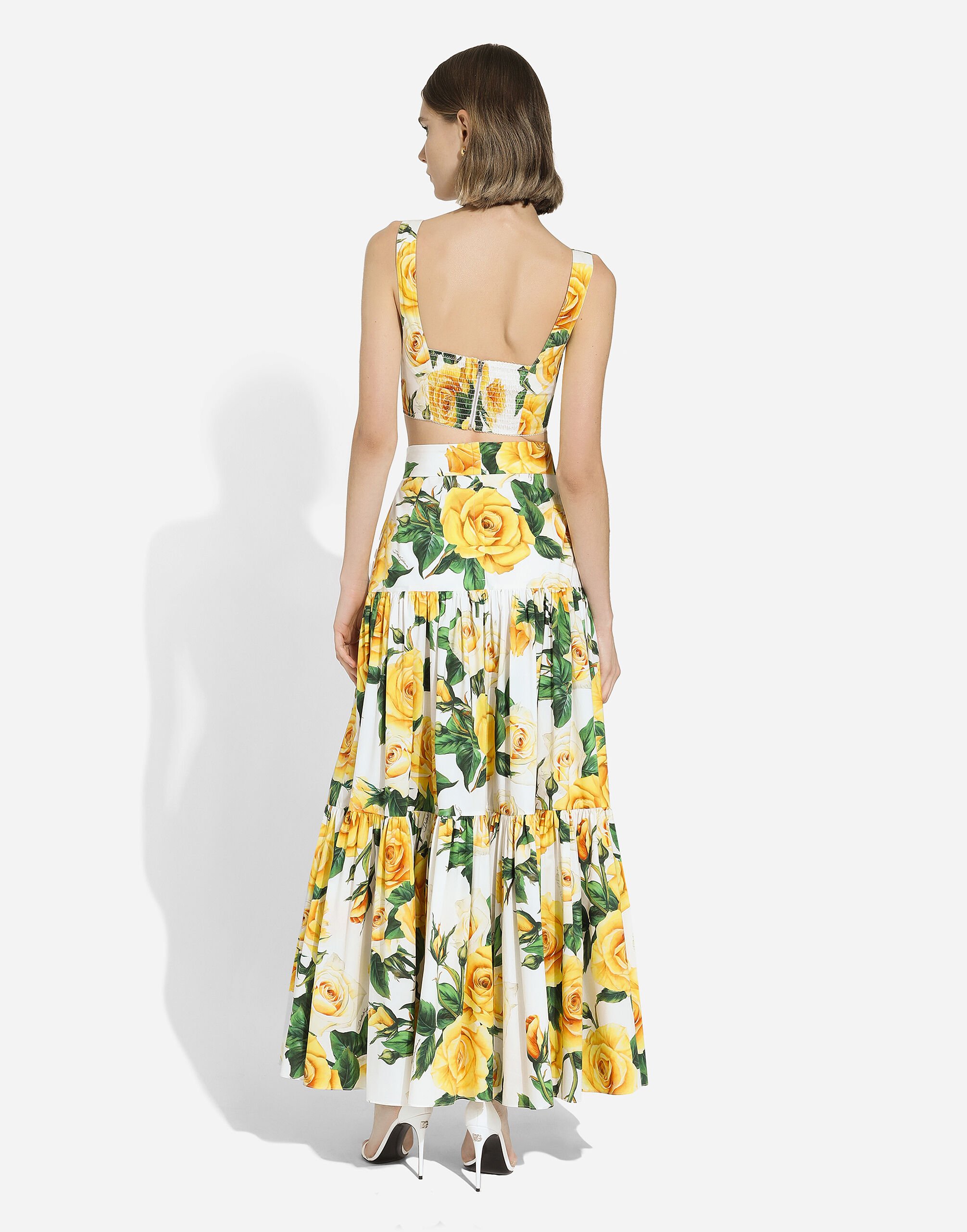 Long ruffled skirt in yellow rose-print cotton in Print for 