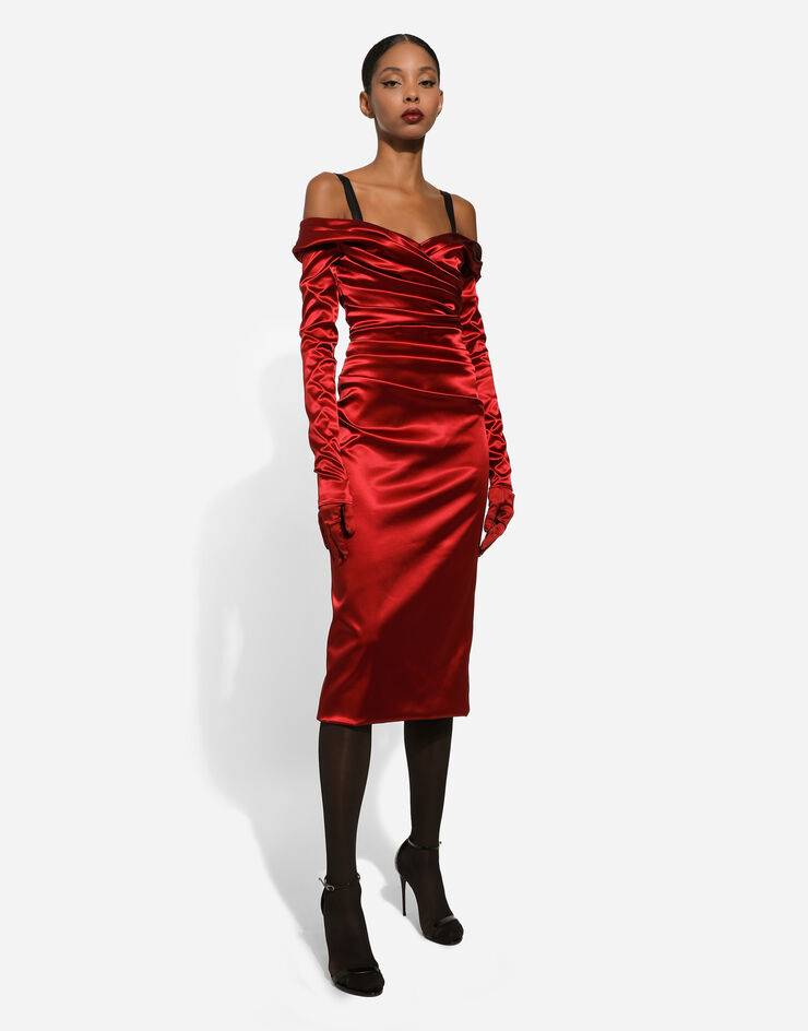 Dolce&Gabbana Drapiertes Longuette-Kleid aus Satin Rot F6DJFTFURAD