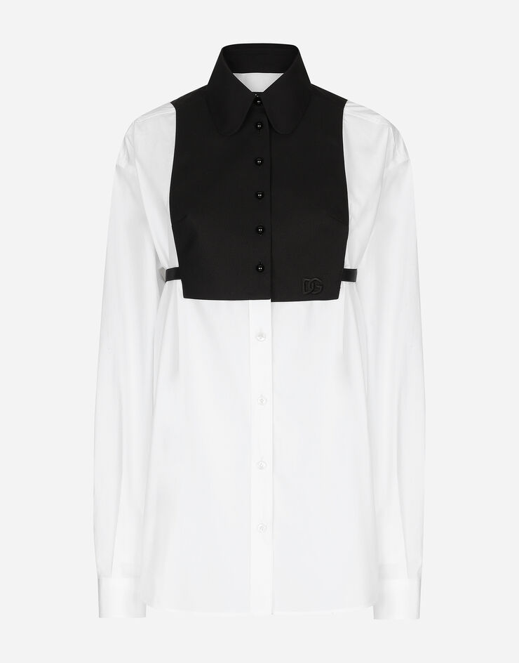 Dolce & Gabbana Camisa de algodón con plastrón a contraste Blanco F5S46ZFU5T9