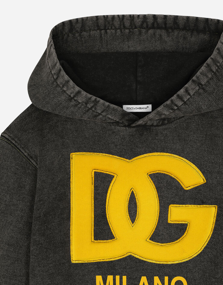 Dolce & Gabbana Washed-look jersey hoodie with DG logo Black L4JWFJG7N3Z